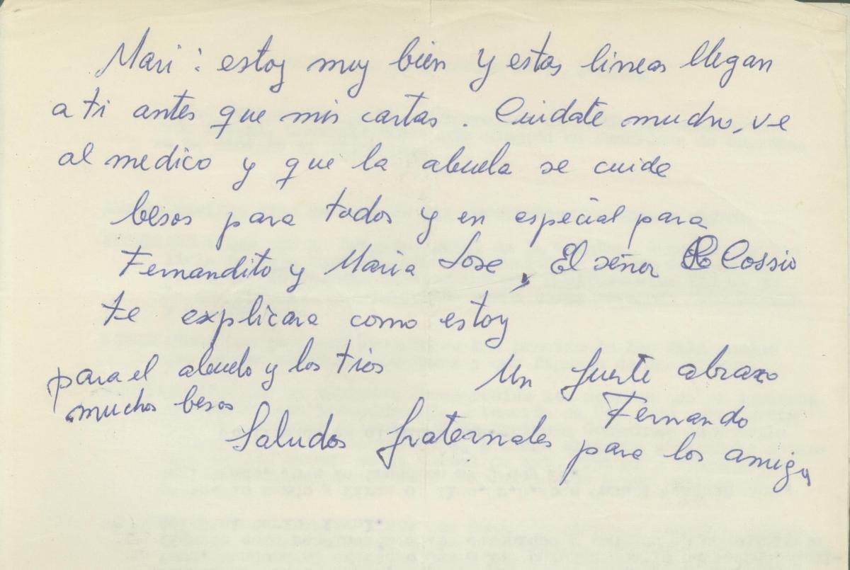 Nota de Fernando Soto a su mujer
