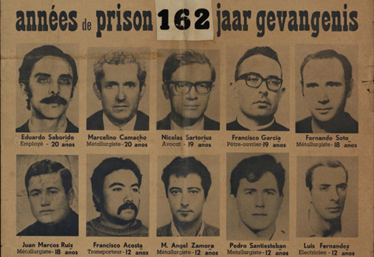 Detalle de cartel editado en Blgica en solidaridad con los procesados en el 1001 (1973). Archivo Histrico de Comisiones Obreras de Andaluca.