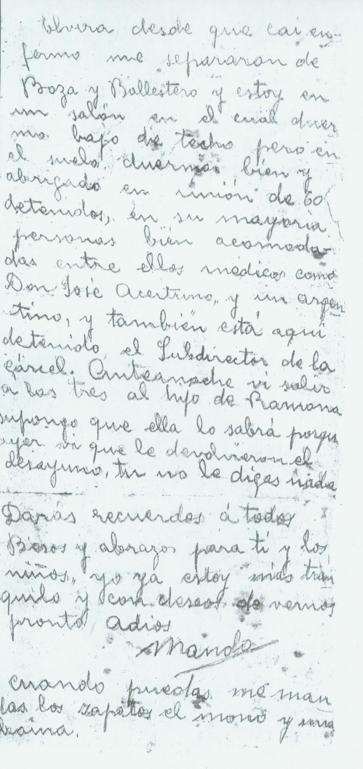 Carta de Manuel Castro Lrida a su mujer en 1936