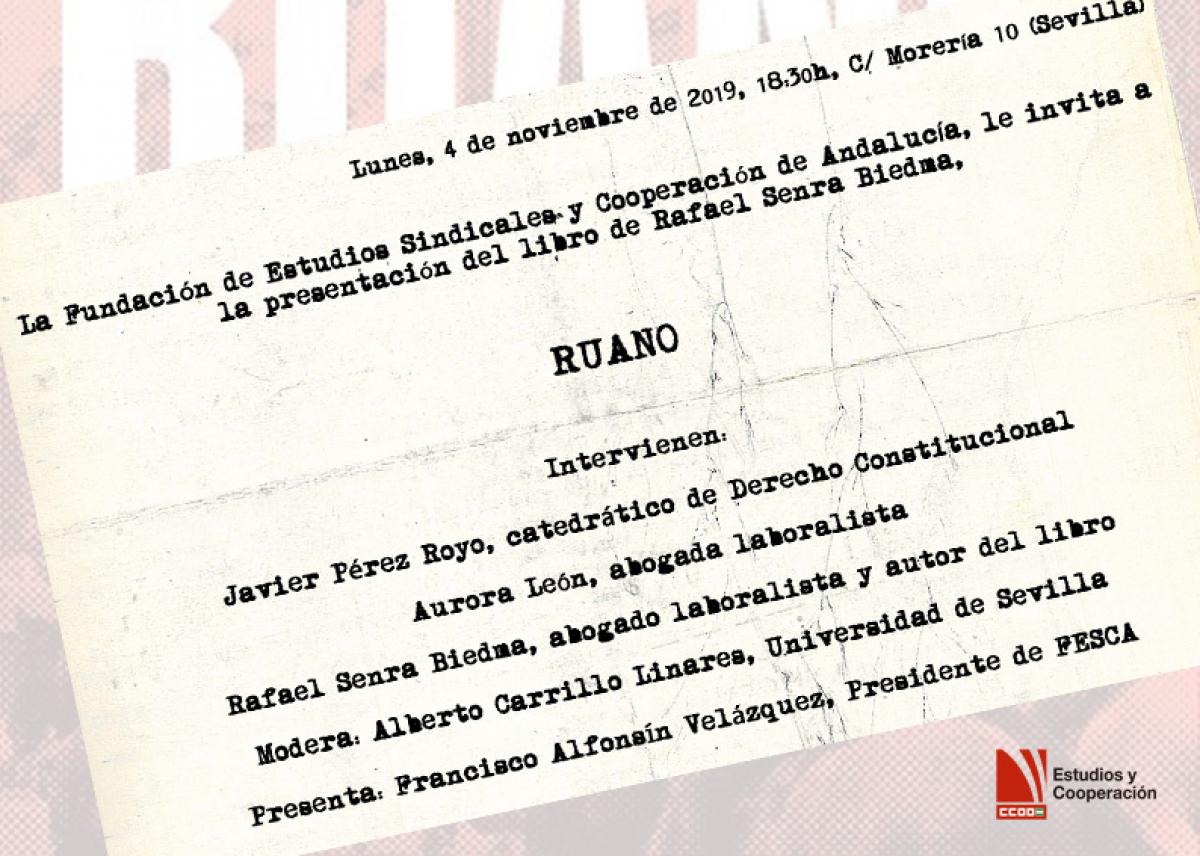 Detalle del cartel del acto de presentación del libro Ruano